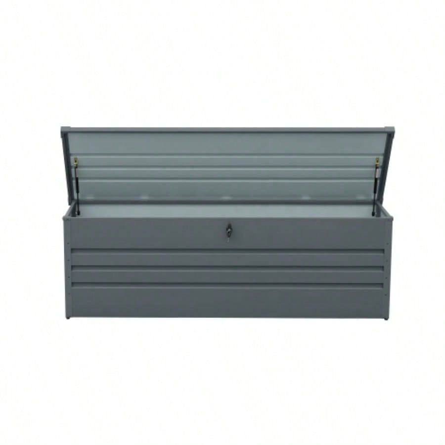 260 Gallon Metal Outdoor Deck Box Waterproof, Large Patio Storage Box with Lockable Storage Containers Patio Furniture Cushions, Pool Accessories, Garden Tools Dark Gray