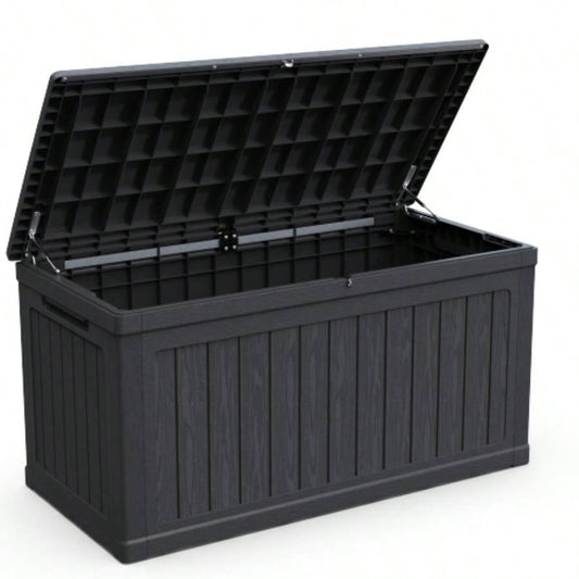 230 Gallon Large Outdoor Storage XXL Deck Box Patio Furniture, Outdoor Cushions, Garden Tools and Sports/Pools Equipment, Waterproof Resin, Lockable, Black