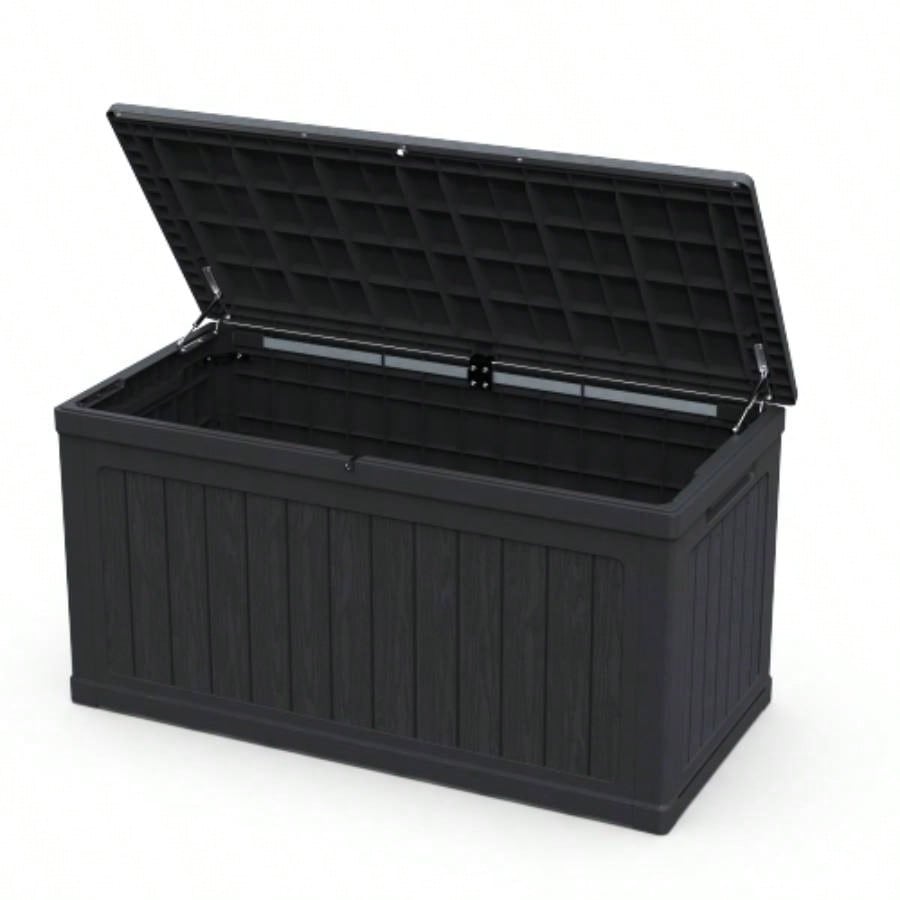 230 Gallon Large Outdoor Storage XXL Deck Box Patio Furniture, Outdoor Cushions, Garden Tools and Sports/Pools Equipment, Waterproof Resin, Lockable, Black