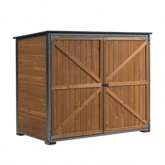 Outdoor Storage Cabinet 50.4L X 26.8 X 41H, Garden Shed Shed with Metal Frame Structure Backyard Garden Patio Lawn Brown