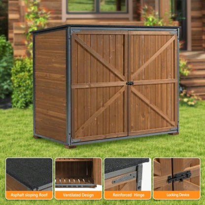 Outdoor Storage Cabinet 50.4L X 26.8 X 41H, Garden Shed Shed with Metal Frame Structure Backyard Garden Patio Lawn Brown