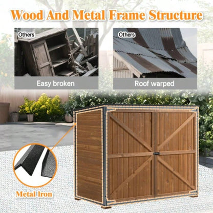 Outdoor Storage Cabinet 50.4L X 26.8 X 41H, Garden Shed Shed with Metal Frame Structure Backyard Garden Patio Lawn Brown