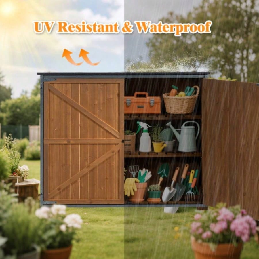 Outdoor Storage Cabinet 50.4L X 26.8 X 41H, Garden Shed Shed with Metal Frame Structure Backyard Garden Patio Lawn Brown