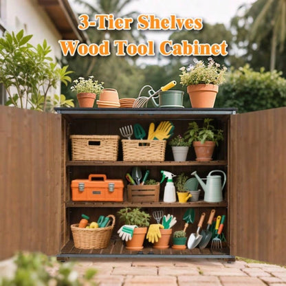 Outdoor Storage Cabinet 50.4L X 26.8 X 41H, Garden Shed Shed with Metal Frame Structure Backyard Garden Patio Lawn Brown
