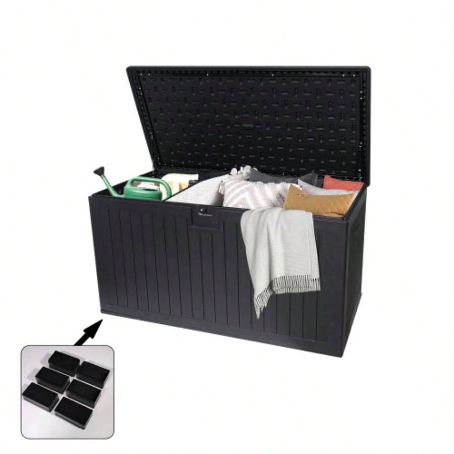 260 Gallon Resin Outdoor Deck Box Waterproof, Large Patio Storage Box with Lockable Storage Containers Patio Furniture Cushions, Pool Accessories, Garden Tools