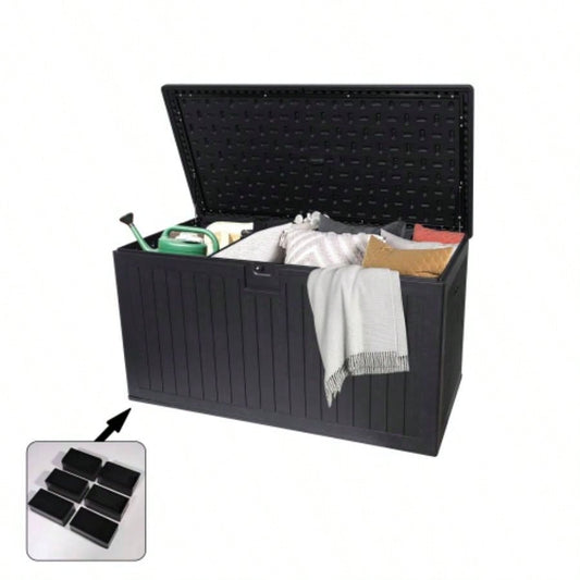 260 Gallon Resin Outdoor Deck Box Waterproof, Large Patio Storage Box with Lockable Storage Containers Patio Furniture Cushions, Pool Accessories, Garden Tools