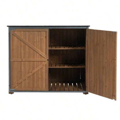 Outdoor Storage Cabinet 50.4L X 26.8 X 41H, Garden Shed Shed with Metal Frame Structure Backyard Garden Patio Lawn Brown