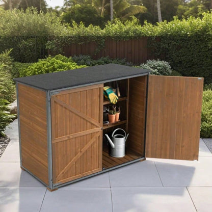 Outdoor Storage Cabinet 50.4L X 26.8 X 41H, Garden Shed Shed with Metal Frame Structure Backyard Garden Patio Lawn Brown