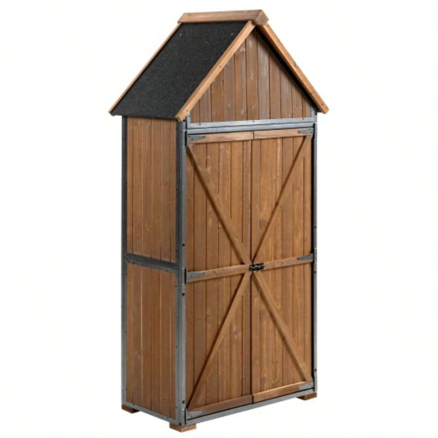 Outdoor Storage Cabinet 50.4L X 26.8 X 41H, Garden Shed Shed with Metal Frame Structure Backyard Garden Patio Lawn Brown