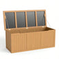 112 Gallon Outdoor Wooden Deck Box Solid Wood Storage Box Table Top Patio Furniture Cushions, Pool Toys Garden Tools