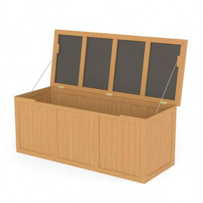 112 Gallon Outdoor Wooden Deck Box Solid Wood Storage Box Table Top Patio Furniture Cushions, Pool Toys Garden Tools