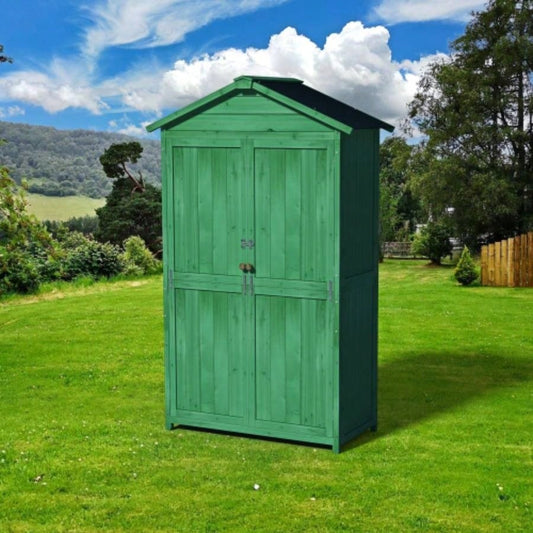 Outdoor 35.6x 18.1x 66.15 L Wood Storage Shed, Garden Cabinet with Waterproof Asphalt Roof, Double Doors, Multiple - tier Shelves, Forest Green