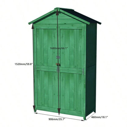 Outdoor 35.6x 18.1x 66.15 L Wood Storage Shed, Garden Cabinet with Waterproof Asphalt Roof, Double Doors, Multiple - tier Shelves, Forest Green