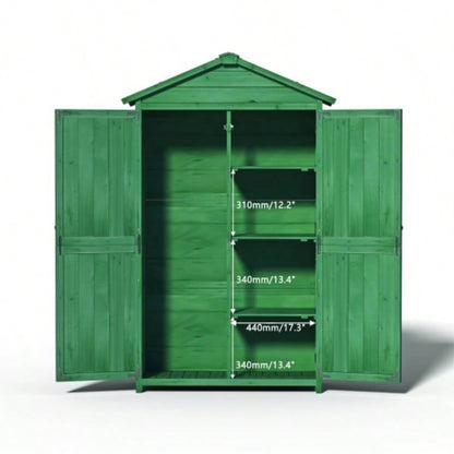Outdoor 35.6x 18.1x 66.15 L Wood Storage Shed, Garden Cabinet with Waterproof Asphalt Roof, Double Doors, Multiple - tier Shelves, Forest Green