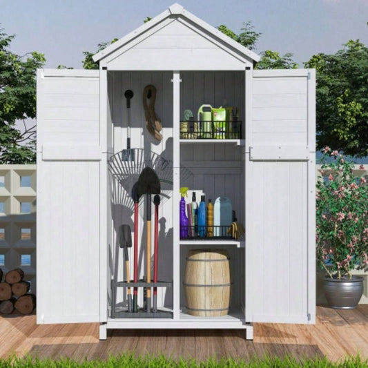 67 White Fir Wood Storage Shed with Double Doors