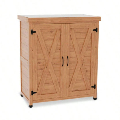 Potting with Storage Cabinet and Metal Table Top Outdoor Patio, Outdoor Work Station Table