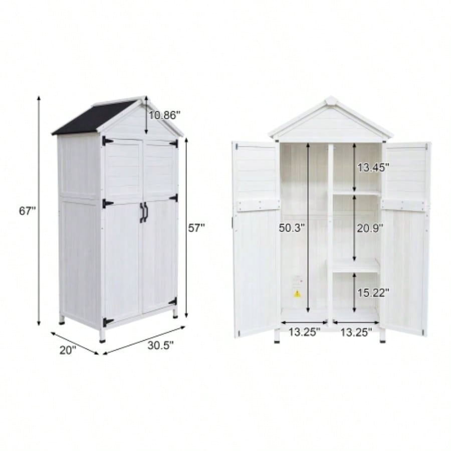 67 White Fir Wood Storage Shed with Double Doors