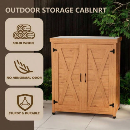 Potting with Storage Cabinet and Metal Table Top Outdoor Patio, Outdoor Work Station Table