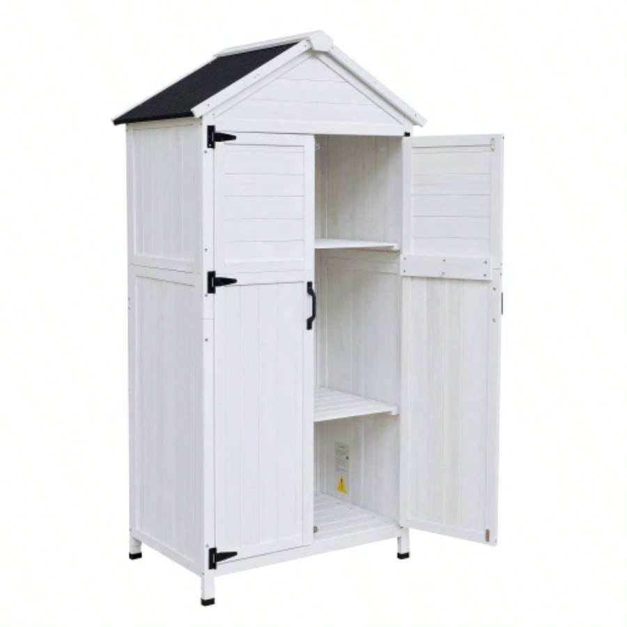 67 White Fir Wood Storage Shed with Double Doors
