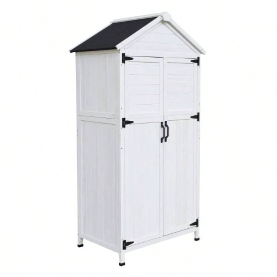 67 White Fir Wood Storage Shed with Double Doors