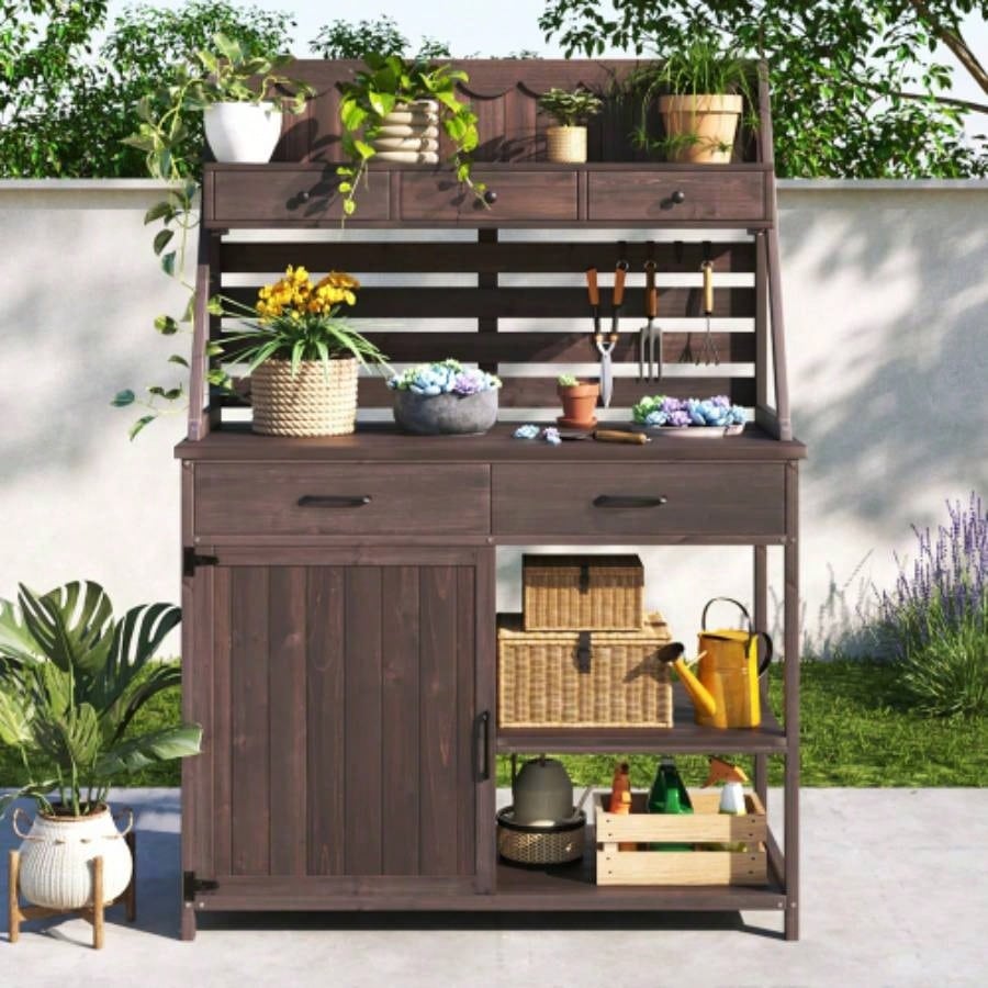 67 White Fir Wood Storage Shed with Double Doors