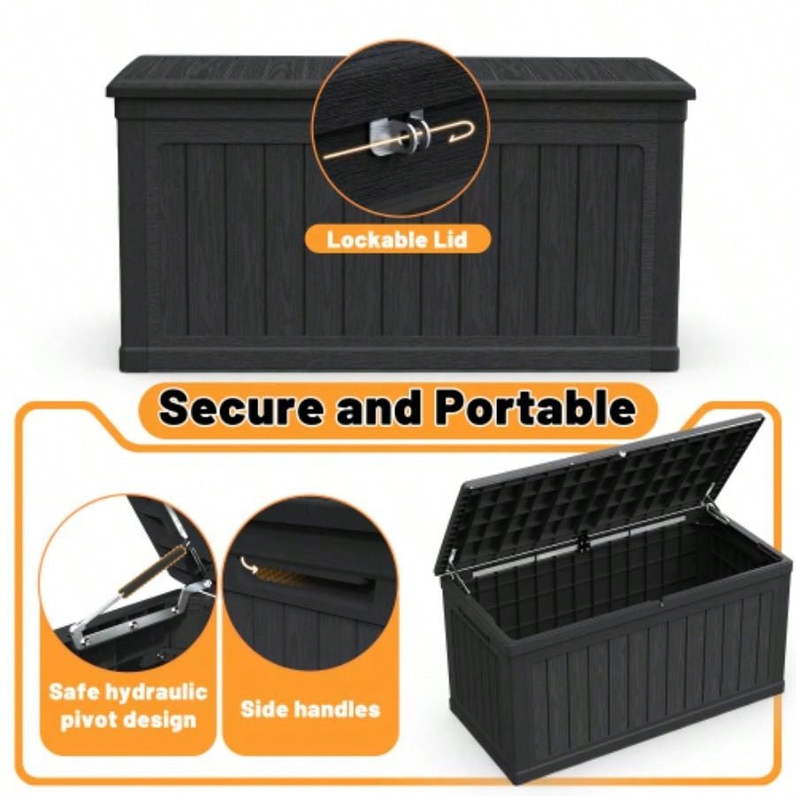 230 Gallon Large Outdoor Storage XXL Deck Box Patio Furniture, Outdoor Cushions, Garden Tools and Sports/Pools Equipment, Waterproof Resin, Lockable, Black