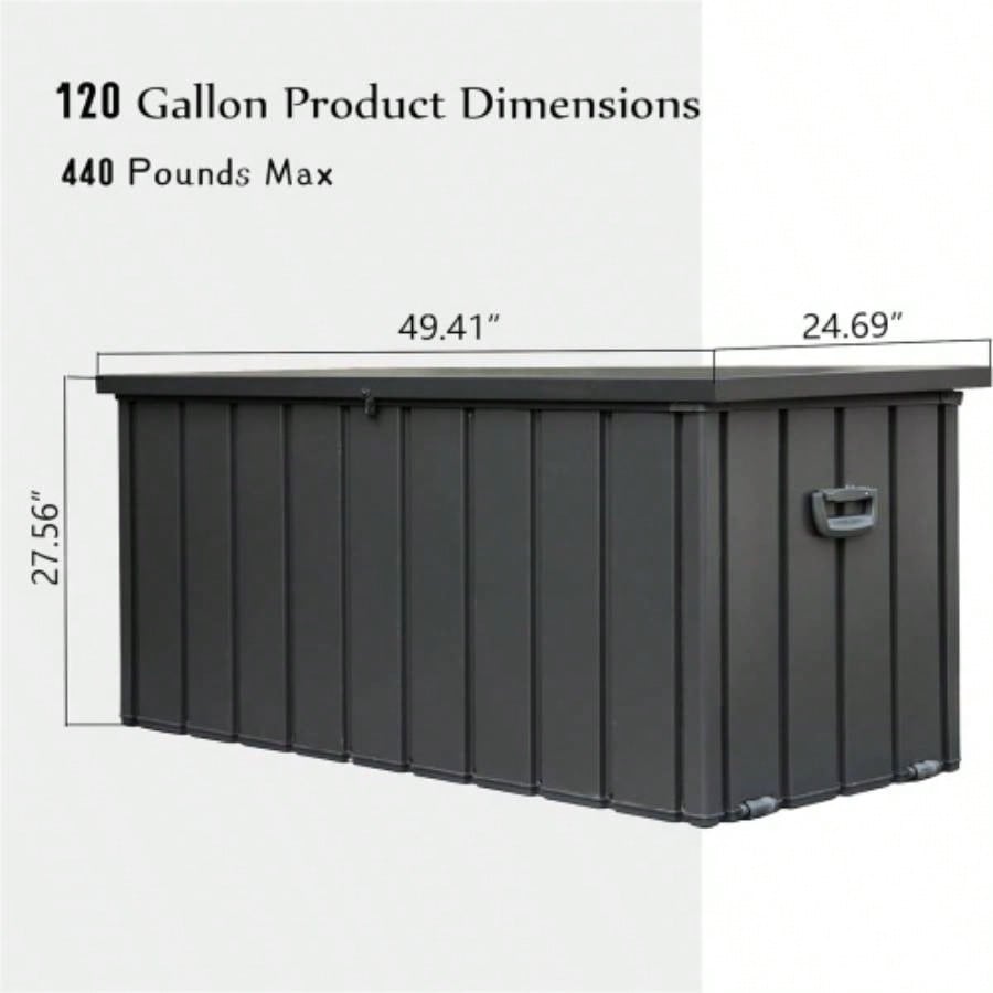 120 Gallon Outdoor Storage Deck Box Waterproof, Large Patio Storage Bin Outside Cushions, Throw Pillows, Garden Tools, Lockable Dark Gray
