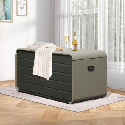 200 Gallon Plastic Deck Box, Large Patio Storage Box with Lock, Wheels Waterproof Lid Outdoor Cushions, Garden and Pool Supplies Gray