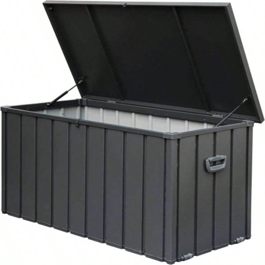 200 Gallon Plastic Deck Box, Large Patio Storage Box with Lock, Wheels Waterproof Lid Outdoor Cushions, Garden and Pool Supplies Gray