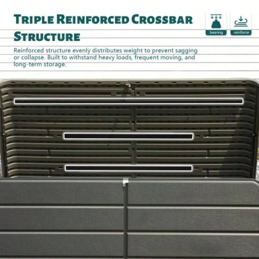 200 Gallon Plastic Deck Box, Large Patio Storage Box with Lock, Wheels Waterproof Lid Outdoor Cushions, Garden and Pool Supplies Gray