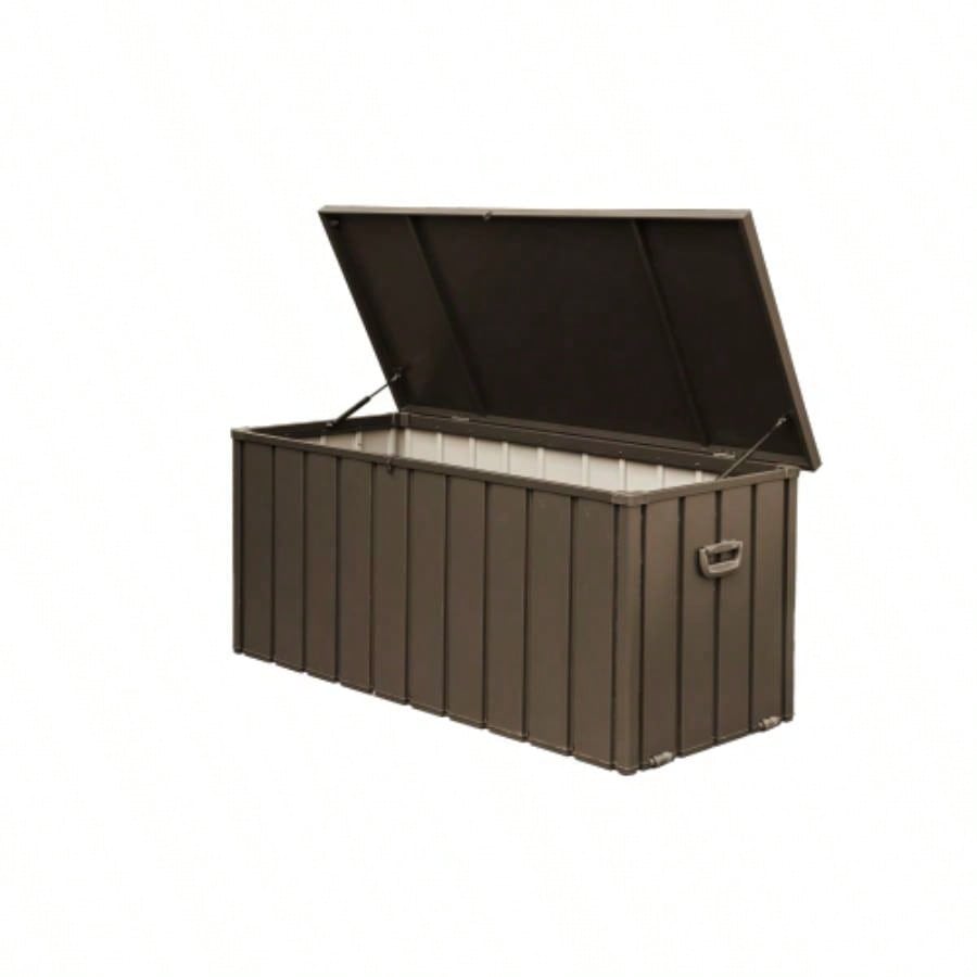 200 Gallon Plastic Deck Box, Large Patio Storage Box with Lock, Wheels Waterproof Lid Outdoor Cushions, Garden and Pool Supplies Gray