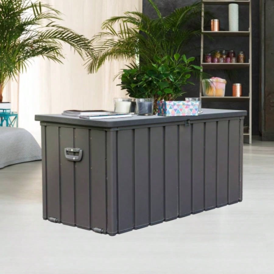 120 Gallon Outdoor Storage Deck Box Waterproof, Large Patio Storage Bin Outside Cushions, Throw Pillows, Garden Tools, Lockable Dark Gray