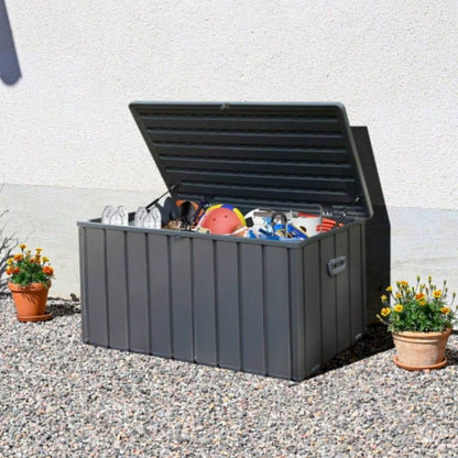 120 Gallon Outdoor Storage Deck Box Waterproof, Large Patio Storage Bin Outside Cushions, Throw Pillows, Garden Tools, Lockable Dark Gray