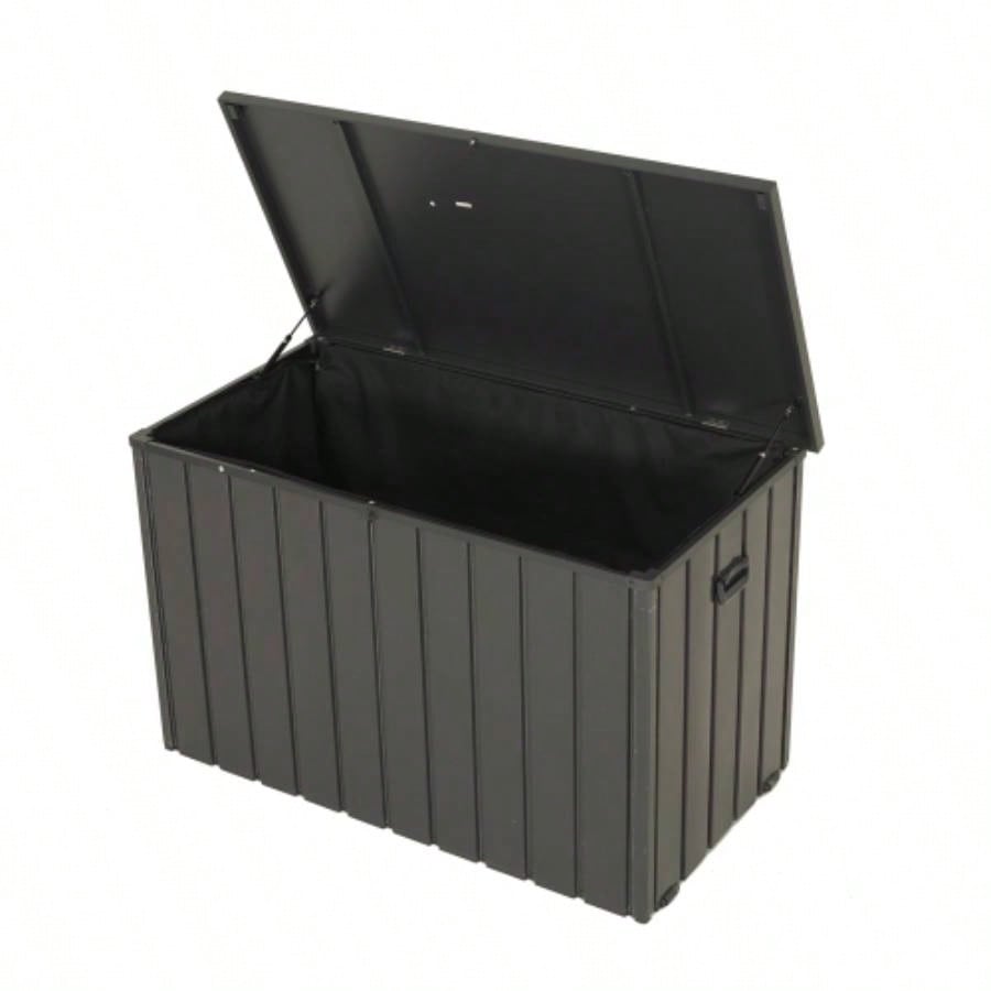 200 Gallon Plastic Deck Box, Large Patio Storage Box with Lock, Wheels Waterproof Lid Outdoor Cushions, Garden and Pool Supplies Gray