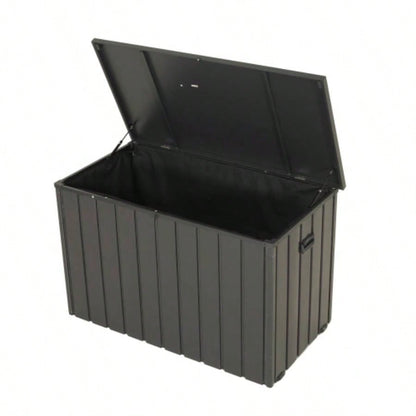 200 Gallon Plastic Deck Box, Large Patio Storage Box with Lock, Wheels Waterproof Lid Outdoor Cushions, Garden and Pool Supplies Gray