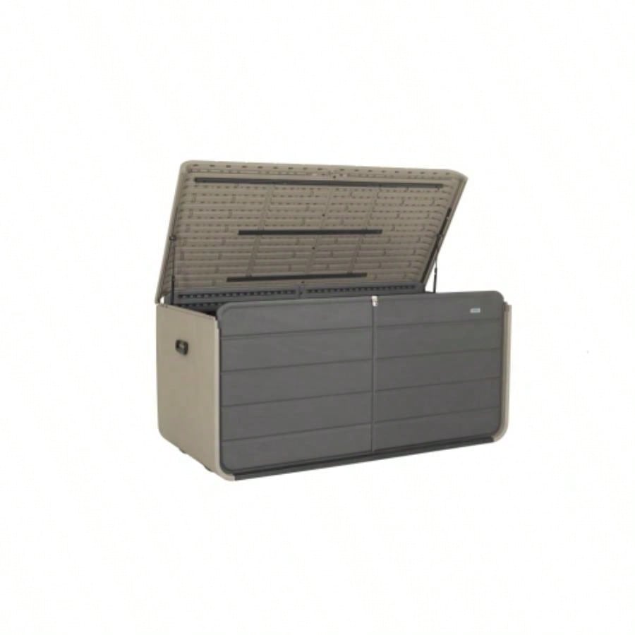 200 Gallon Plastic Deck Box, Large Patio Storage Box with Lock, Wheels Waterproof Lid Outdoor Cushions, Garden and Pool Supplies Gray