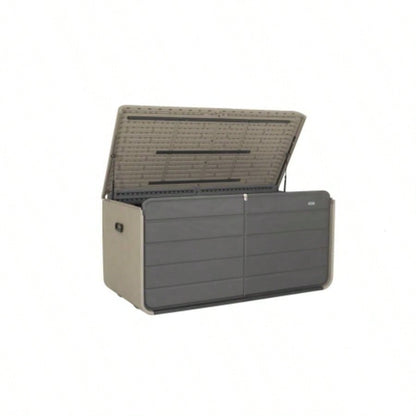 200 Gallon Plastic Deck Box, Large Patio Storage Box with Lock, Wheels Waterproof Lid Outdoor Cushions, Garden and Pool Supplies Gray