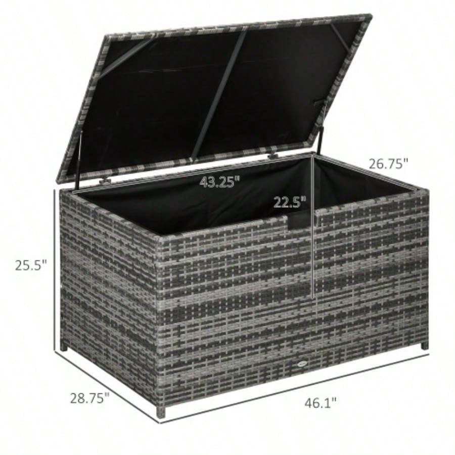Outsunny 113 Gallon Deck Box, Rattan Outdoor Storage Box, Waterproof Storage Container Indoor, Patio Furniture Cushions, Pool Supplies, Garden Tools, Dark Gray