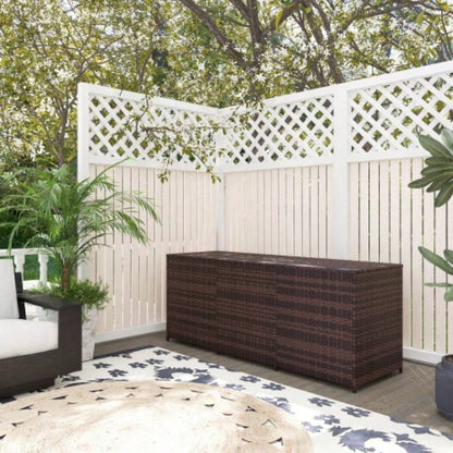 Outsunny 175 Gallon Outdoor Storage Box with Inner Liner, PE Rattan Wicker Deck Box with Pneumatic Bar Lift Indoor Outdoor, Patio Furniture Cushions, Pool Toys, Garden Tools, Mixed Brown