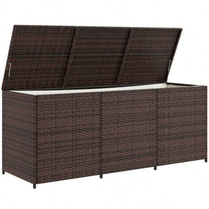 Outsunny 175 Gallon Outdoor Storage Box with Inner Liner, PE Rattan Wicker Deck Box with Pneumatic Bar Lift Indoor Outdoor, Patio Furniture Cushions, Pool Toys, Garden Tools, Mixed Brown