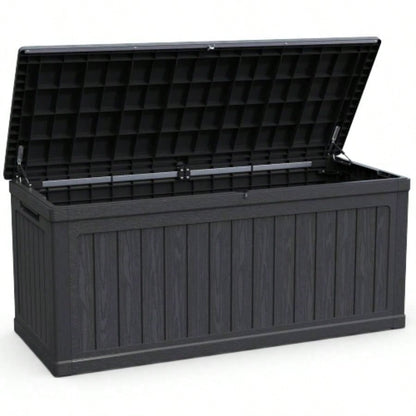 260 Gallon Metal Outdoor Deck Box Waterproof, Black