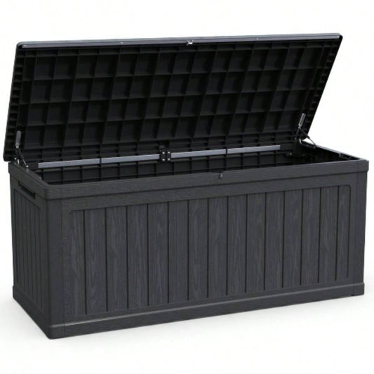 260 Gallon Metal Outdoor Deck Box Waterproof, Black