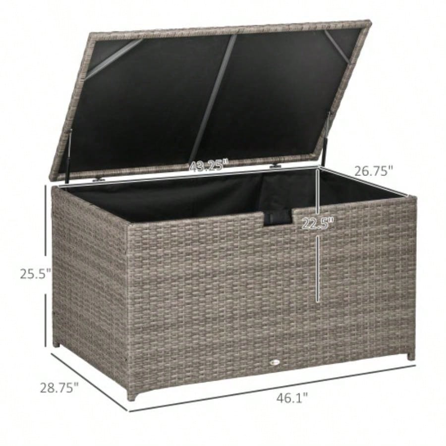 Outsunny 113 Gallon Deck Box, Rattan Outdoor Storage Box, Waterproof Storage Container Indoor, Patio Furniture Cushions, Pool Toys, Garden Tools, Gray