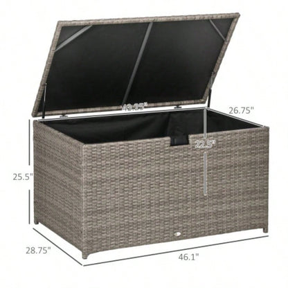 Outsunny 113 Gallon Deck Box, Rattan Outdoor Storage Box, Waterproof Storage Container Indoor, Patio Furniture Cushions, Pool Toys, Garden Tools, Gray