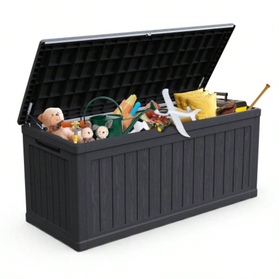 260 Gallon Metal Outdoor Deck Box Waterproof, Black