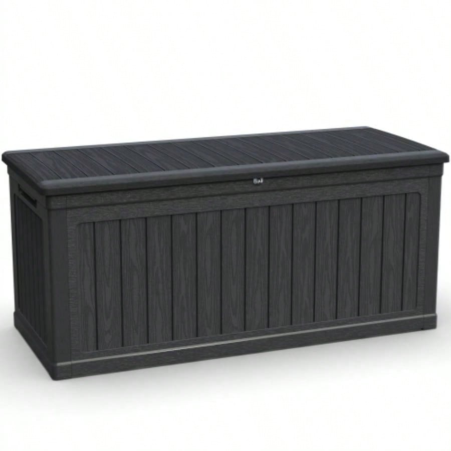 260 Gallon Metal Outdoor Deck Box Waterproof, Black