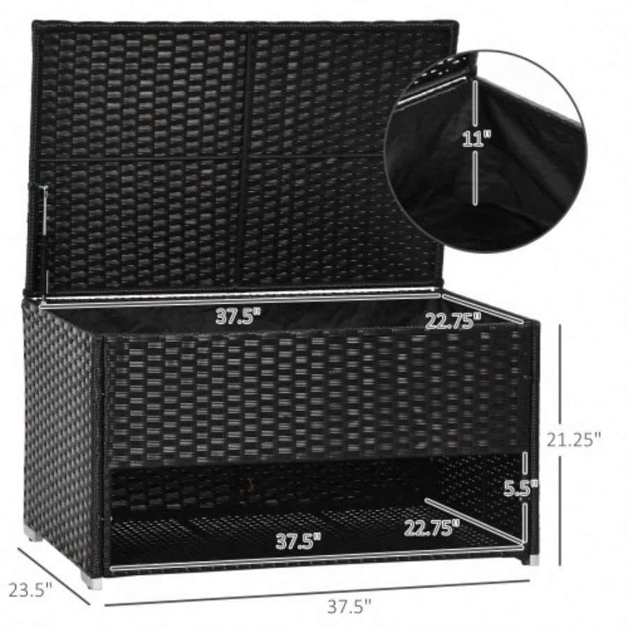 Outsunny Outdoor Deck Box Shoe Storage, PE Rattan Wicker Towel Rack with Liner Indoor, Outdoor, Patio Furniture Cushions, Pool, Toys, Garden Tools, Black