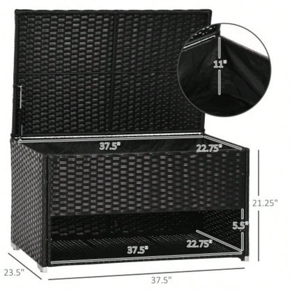 Outsunny Outdoor Deck Box Shoe Storage, PE Rattan Wicker Towel Rack with Liner Indoor, Outdoor, Patio Furniture Cushions, Pool, Toys, Garden Tools, Black