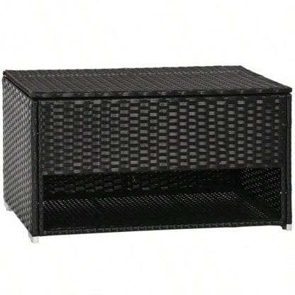 Outsunny Outdoor Deck Box Shoe Storage, PE Rattan Wicker Towel Rack with Liner Indoor, Outdoor, Patio Furniture Cushions, Pool, Toys, Garden Tools, Black