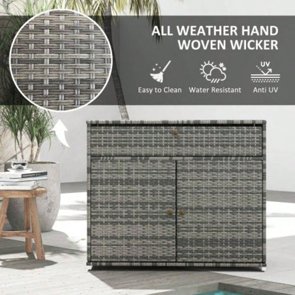 Outsunny Outdoor Towel Rack Pool Toy Cabinet, Hot Tub Accessory Storage, Freestanding PE Rattan Wicker Cabinet with Drawer Indoor, Outdoor Swimming Pool, Spa, Gray